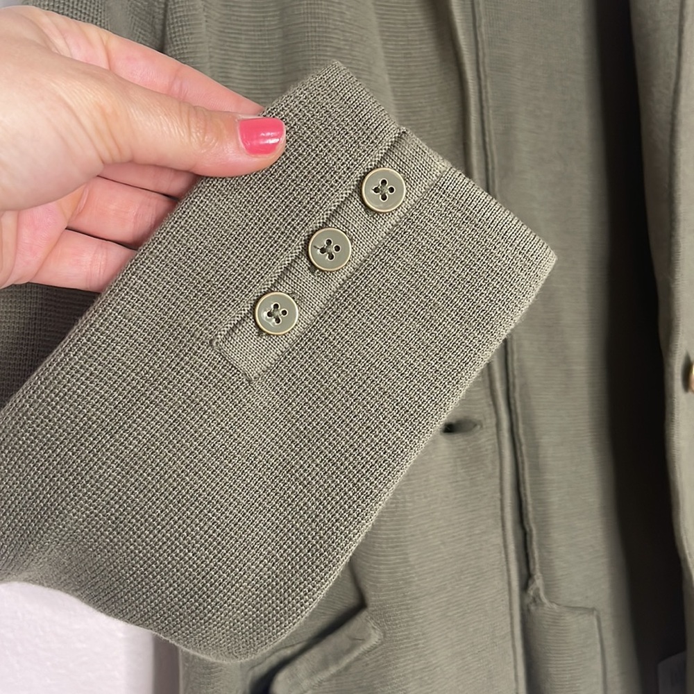 Talbots Olive Collared Sweater Jacket Blazer Card… - image 7